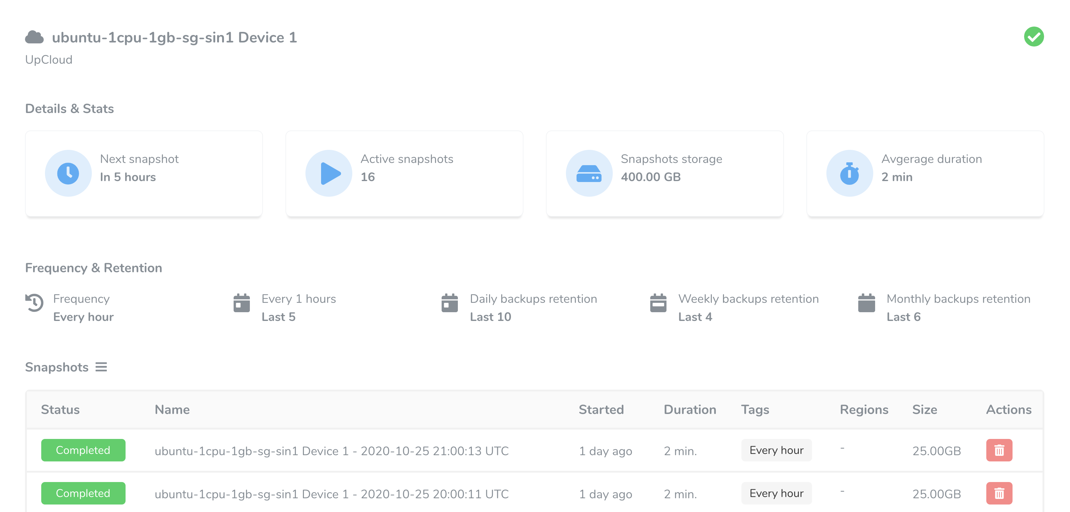 UpCloud snapshots overview